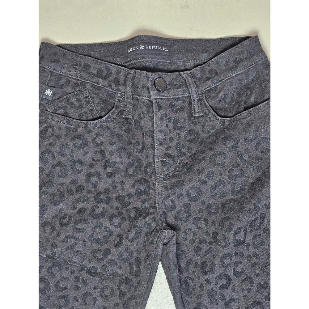 Rock & Republic Kashmiere Leopard Print Skinny‎ Jeans Grey Black Size 2M R010286 - Picture 5 of 14